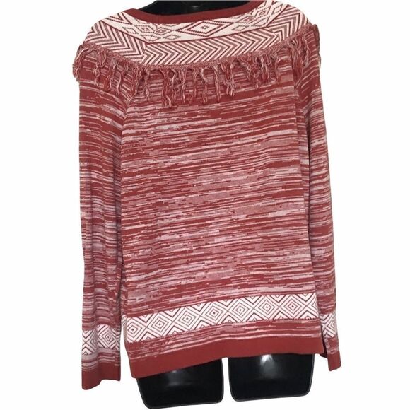 Koret Crew Neck Sweater with fringe detail in white and coral Size Large - Picture 6 of 9